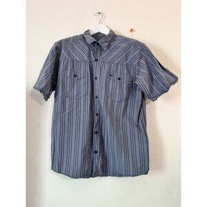 REI Mens Striped Short Sleeve Button-Up Shirt Large Cotton Blend Blue Outdoor